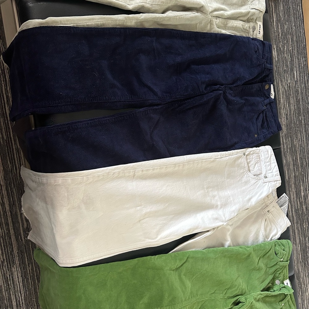 Corduroy and Cotton Pants Set - Navy, White, Green